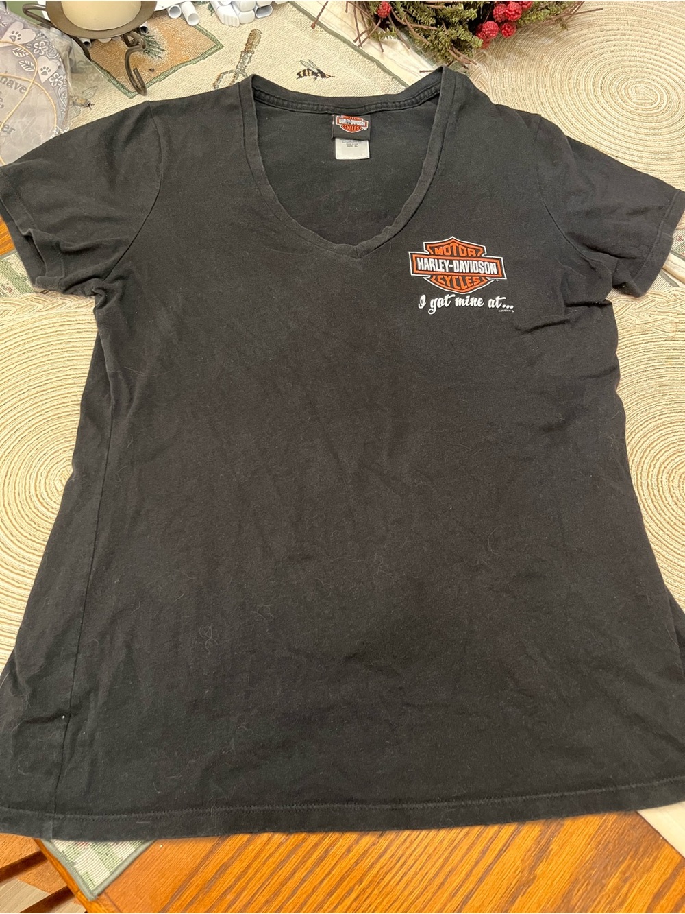 Harley-Davidson Black V-Neck Tee with Orange Logo